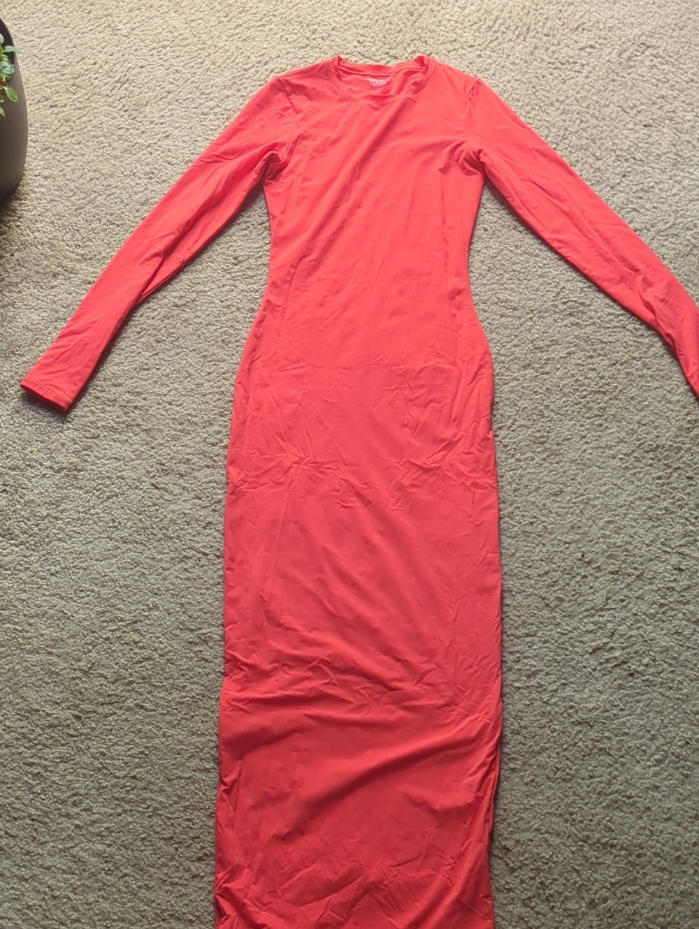 SKIMS Coral Long-Sleeve Fitted Maxi Dress